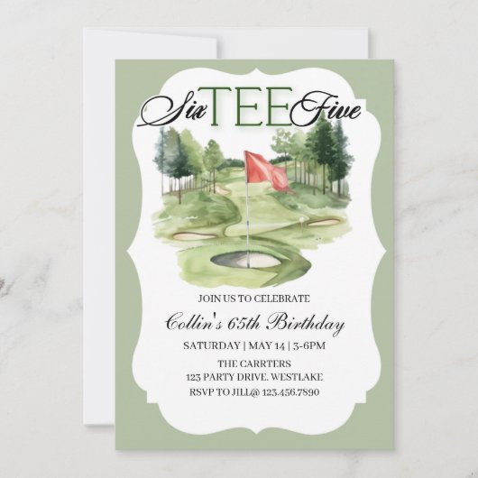 Golf SIX-TEE Birthday, 65, Golf Birthday,   招待状 (正面)