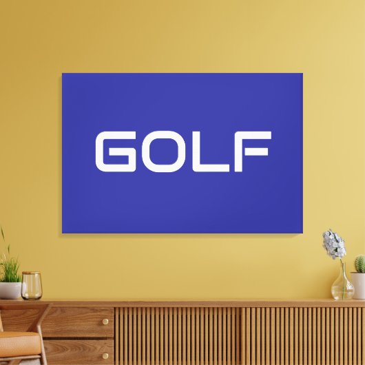 GOLF Sleek Sporty Modern White Text On Deep Blue キャンバスプリント (インサイチュ (リビング))