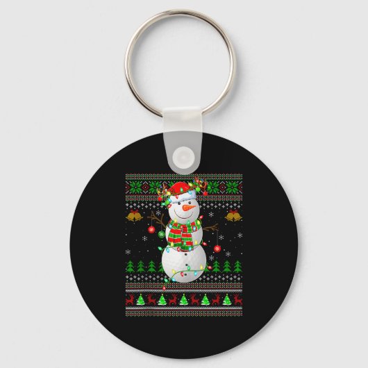Golf Snowman Ugly Christmas Sweaters Golfing Golfe キーホルダー (正面)