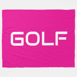 GOLF Sporty Modern White Text On Bright Pink フリースブランケット