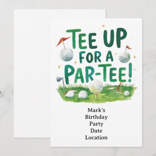 Golf tee up for Par Tee Golfer Party 招待状 (正面/裏面)