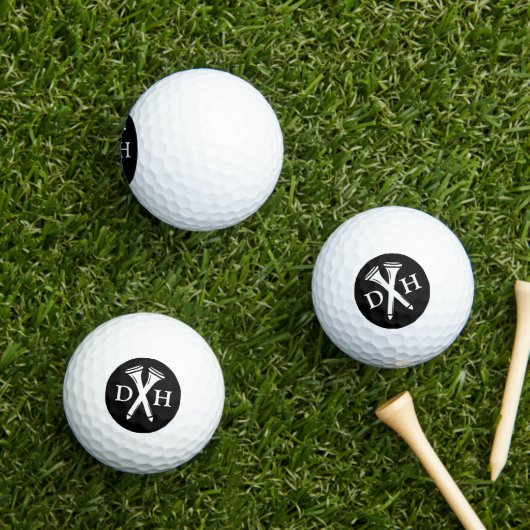 Golf Tees Personalized Initials Black and White ゴルフボール (インサイチュ 芝生)