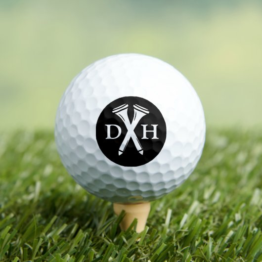 Golf Tees Personalized Initials Black and White ゴルフボール (インサイチュ 木)