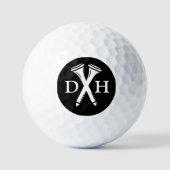 Golf Tees Personalized Initials Black and White ゴルフボール (正面)