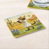 Golf Texas Birthday Themed for Cat Lovers  スクエアペーパーコースター (アングル)