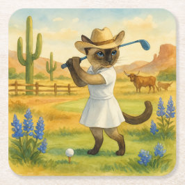Golf Texas Birthday Themed for Cat Lovers  スクエアペーパーコースター