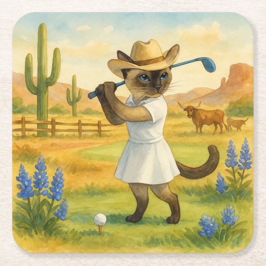 Golf Texas Birthday Themed for Cat Lovers  スクエアペーパーコースター (正面)