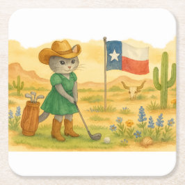 Golf Texas  Themed for Cat Lovers  スクエアペーパーコースター