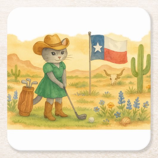 Golf Texas  Themed for Cat Lovers  スクエアペーパーコースター (正面)