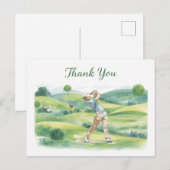 Golf Thank You Card with Golfer Swinging on Green  ポストカード (正面/裏面)