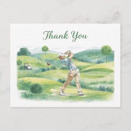 Golf Thank You Card with Golfer Swinging on Green  ポストカード