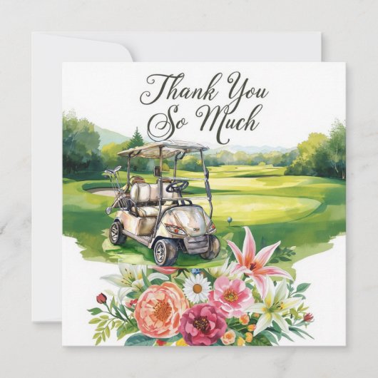 Golf  thank you text  for golfer with Flowers  サンキューカード (正面)