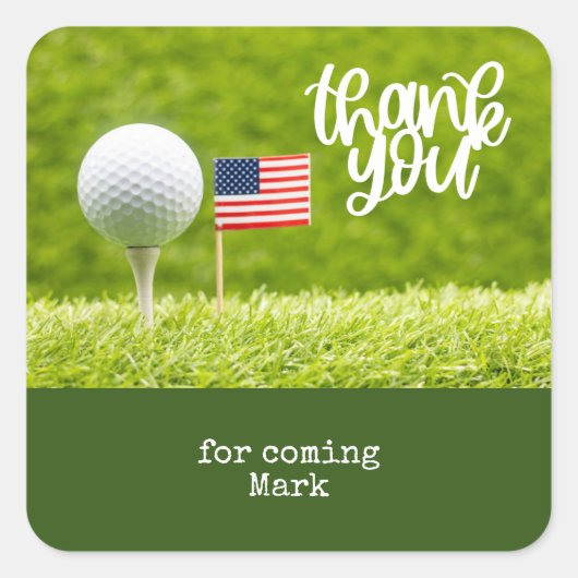 Golf Thank You with Flag of America スクエアシール (正面)