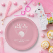  Golf Theme Birthday Let's Par-tee Name Pink ペーパープレート (パーティー)