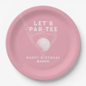  Golf Theme Birthday Let's Par-tee Name Pink ペーパープレート (正面)
