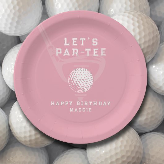  Golf Theme Birthday Let's Par-tee Name Pink ペーパープレート
