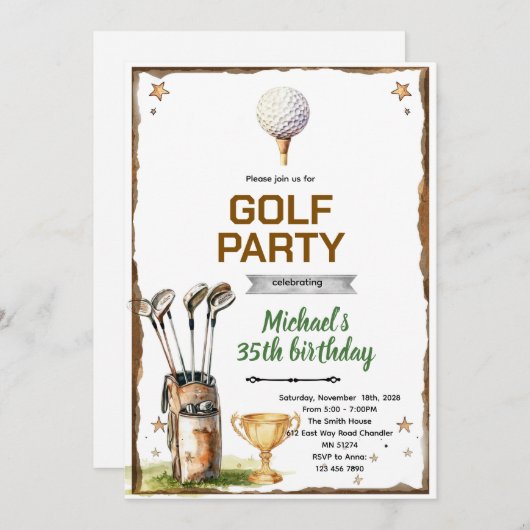 Golf theme party Invitation 招待状 (正面/裏面)