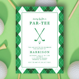 Golf Themed Birthday Party Modern Preppy Green 招待状