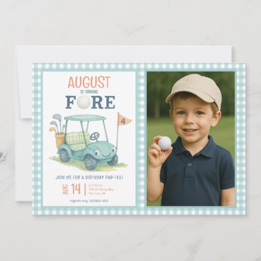 Golf Turning Fore 4th Birthday Photo Invitation 招待状 (正面)