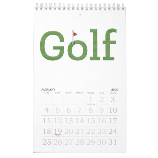 GOLF typography 2026 Hanging Wall カレンダー (1月 2026)