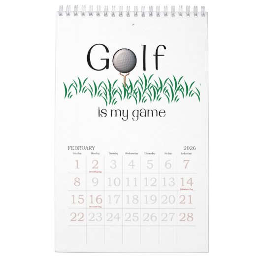 GOLF typography 2026 Hanging Wall カレンダー (2月 2026)
