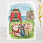 Golf Ugly Sweater Christmas Party  カード (黄色い花)