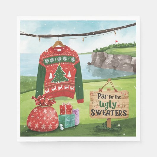 Golf Ugly Sweater Christmas Party スタンダードランチョンナプキン (正面)