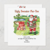 Golf Ugly Sweater Christmas Party Invitation Card セーブザデート (正面/裏面)