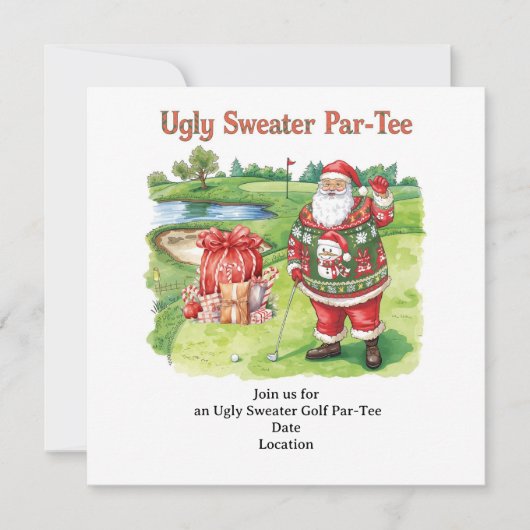 Golf Ugly Sweater Christmas Party Invitation Card セーブザデート (正面)