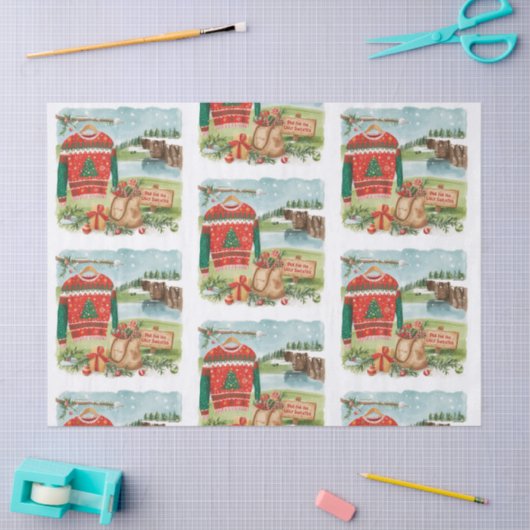 Golf Ugly Sweater Christmas Party with Santa Claus 薄葉紙 (クラフト)