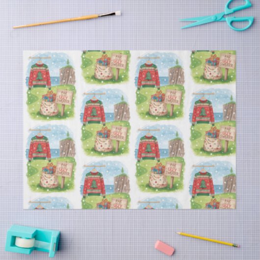 Golf Ugly Sweater Christmas Party with Santa Claus 薄葉紙 (クラフト)