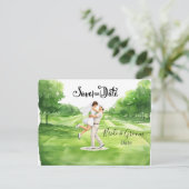 Golf wedding Birde and Groom Save the date ポストカード (スタンド正面)