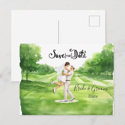 Golf wedding Birde and Groom Save the date ポストカード (正面/裏面)