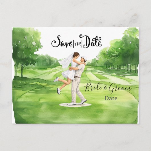 Golf wedding Birde and Groom Save the date ポストカード (正面)