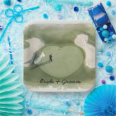 Golf wedding bride groom golf ball tee with love ペーパープレート (パーティー)