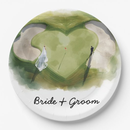 Golf wedding bride groom golf ball tee with love ペーパープレート (正面)