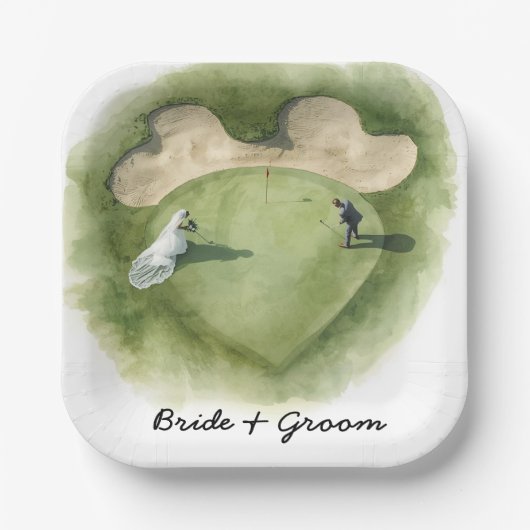 Golf wedding bride groom golf ball tee with love ペーパープレート (正面)