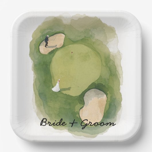 Golf wedding bride groom golf ball tee with love ペーパープレート (正面)