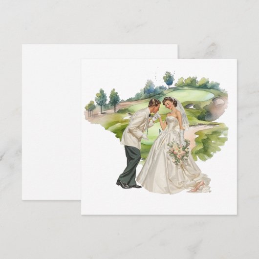 Golf wedding Bride & Groom on Golf Course card (正面/裏面)