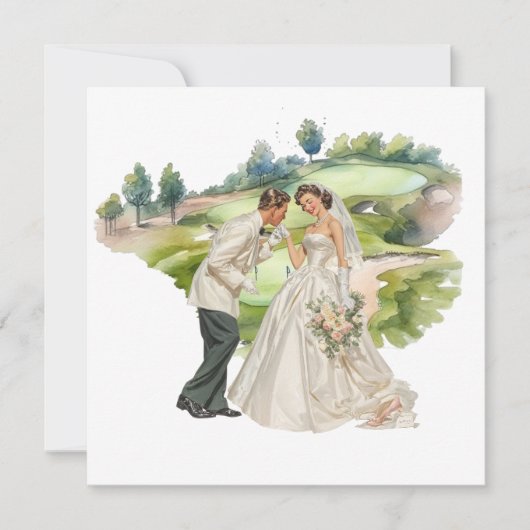 Golf wedding Bride & Groom on Golf Course card (正面)