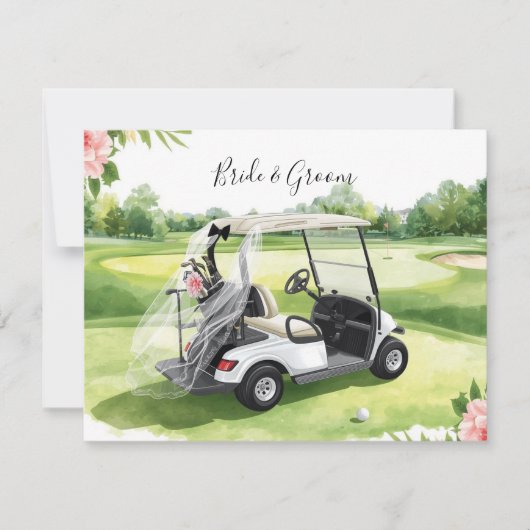 Golf wedding golf cart on green grass ノートカード (正面)