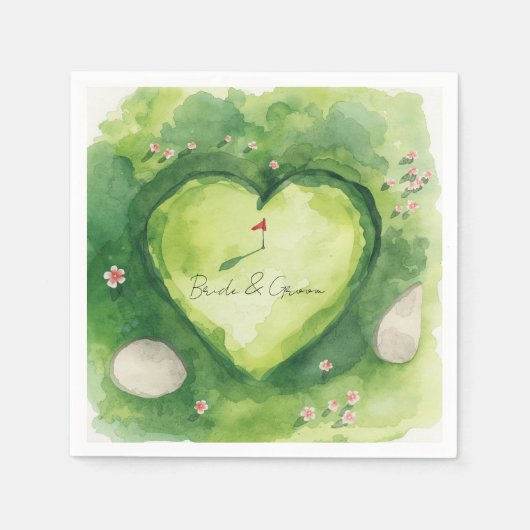 Golf wedding heart shaped golf course スタンダードカクテルナプキン (正面)