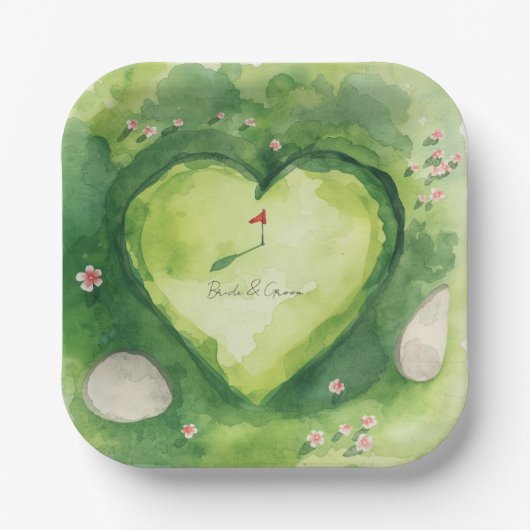 Golf wedding heart shaped golf course ペーパープレート (正面)