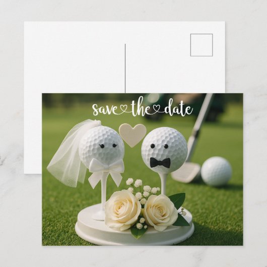 Golf Wedding Iwith two golf ball on green grass ポストカード (正面/裏面)