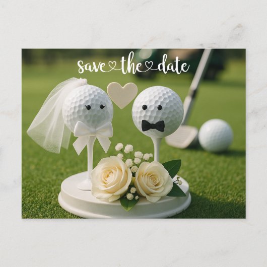 Golf Wedding Iwith two golf ball on green grass ポストカード (正面)