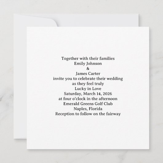 Golf Wedding Lucky in Love St. Patrick's Day theme 招待状 (裏面)