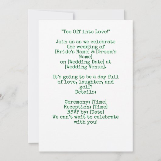 Golf Wedding on the golf course 招待状 (裏面)