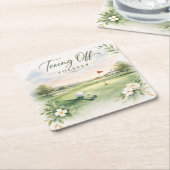 Golf Wedding Paper Cups | Teeing Off Forever スクエアペーパーコースター (アングル)