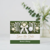 Golf Wedding Save the Date with White Golf Tees ポストカード (スタンド正面)