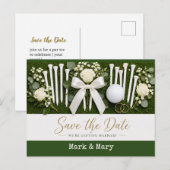 Golf Wedding Save the Date with White Golf Tees ポストカード (正面/裏面)